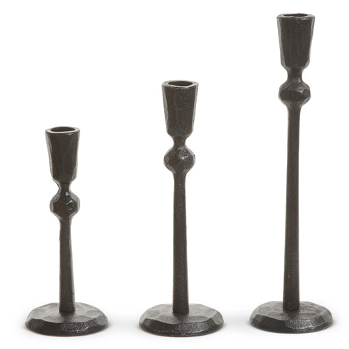 Hammered Black Candle Sticks, Set of Three.