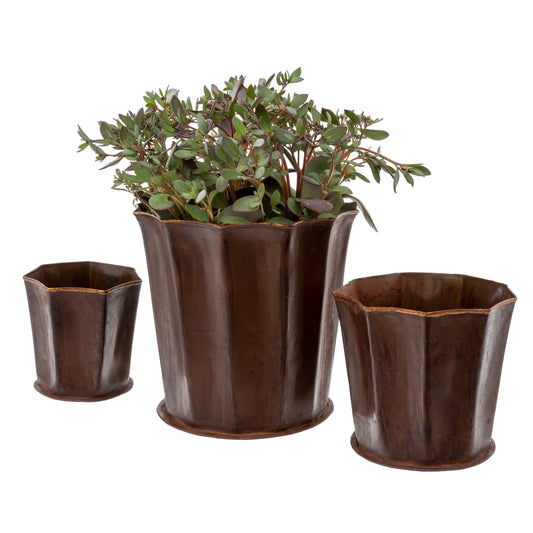 Worn Leather-Like Fluted Pots Set of 3