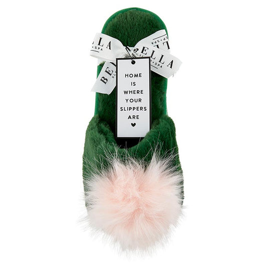 Green Plush Slippers, 5-6