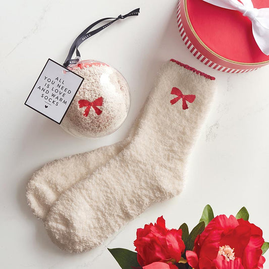 Cozy Sock Ornament, Red Bow