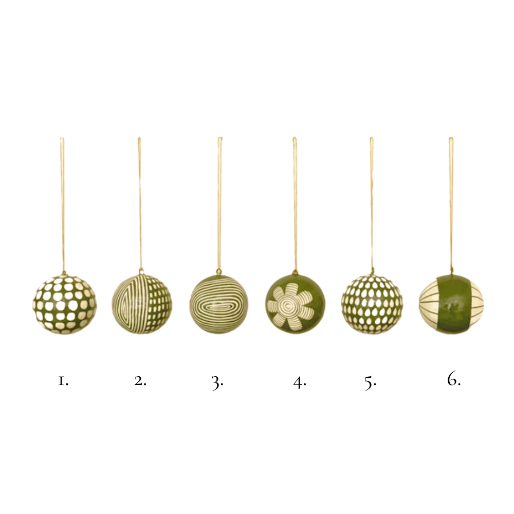 Green & White Paper Mache Ornaments