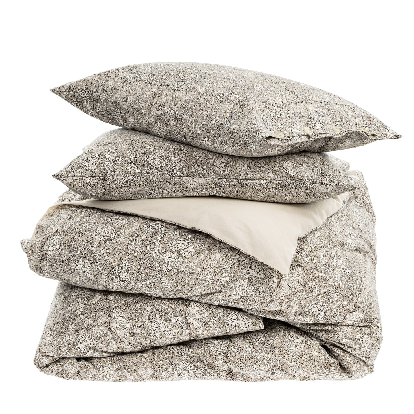 Astrid Block Print King Duvet Set, Grey